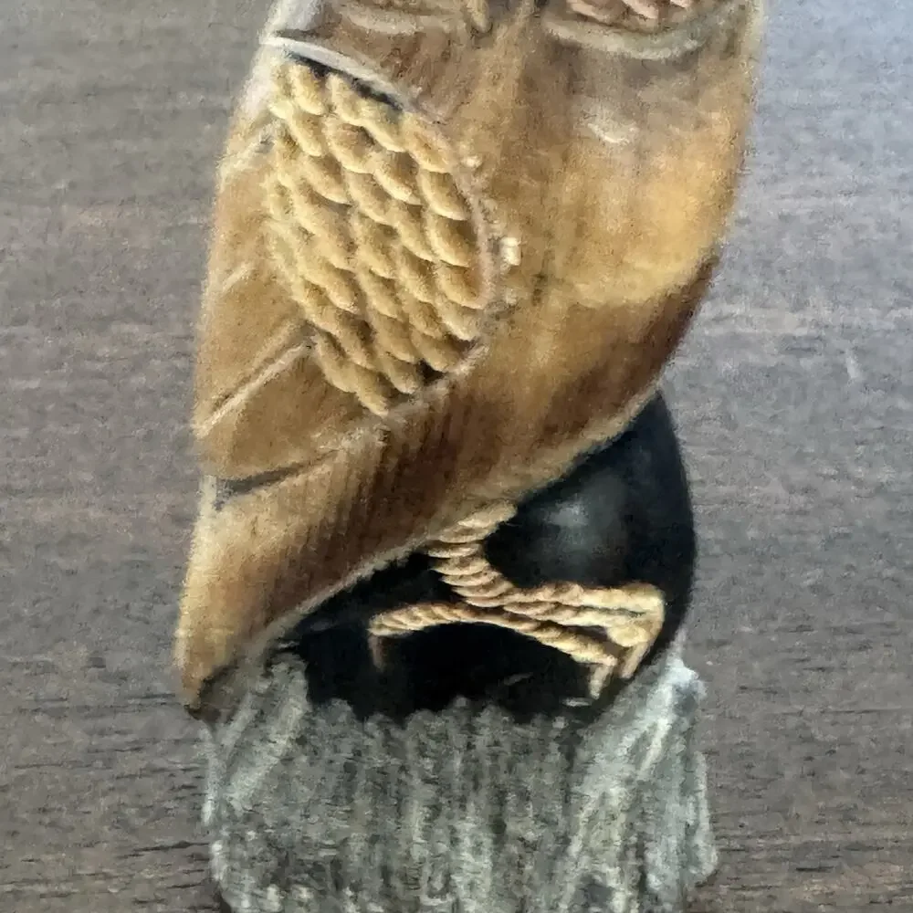 Hand Carved Owl Water Buffalo Horn Bird Figurine Acquired in Italy Gufo Artisan